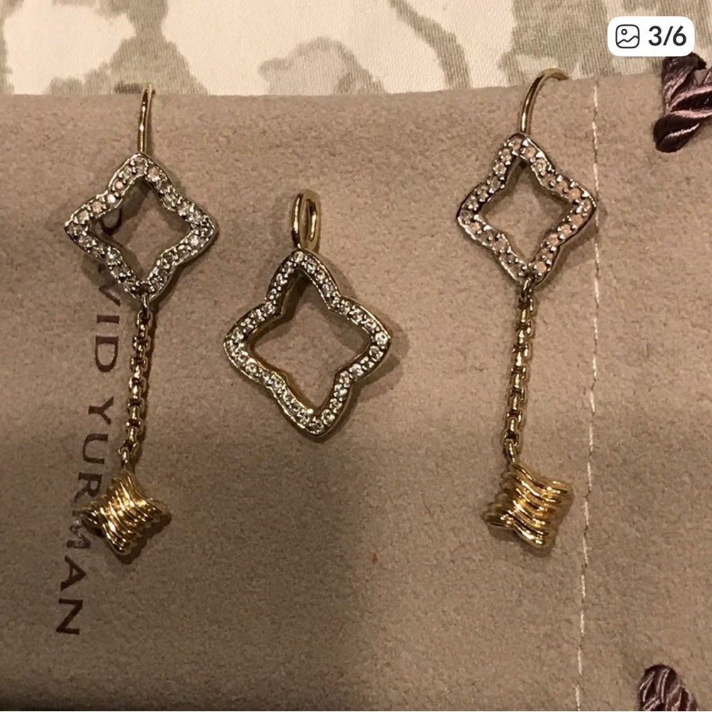 David Yurman Two-Tone 18K Quatrefoil Dangle Earrinhs